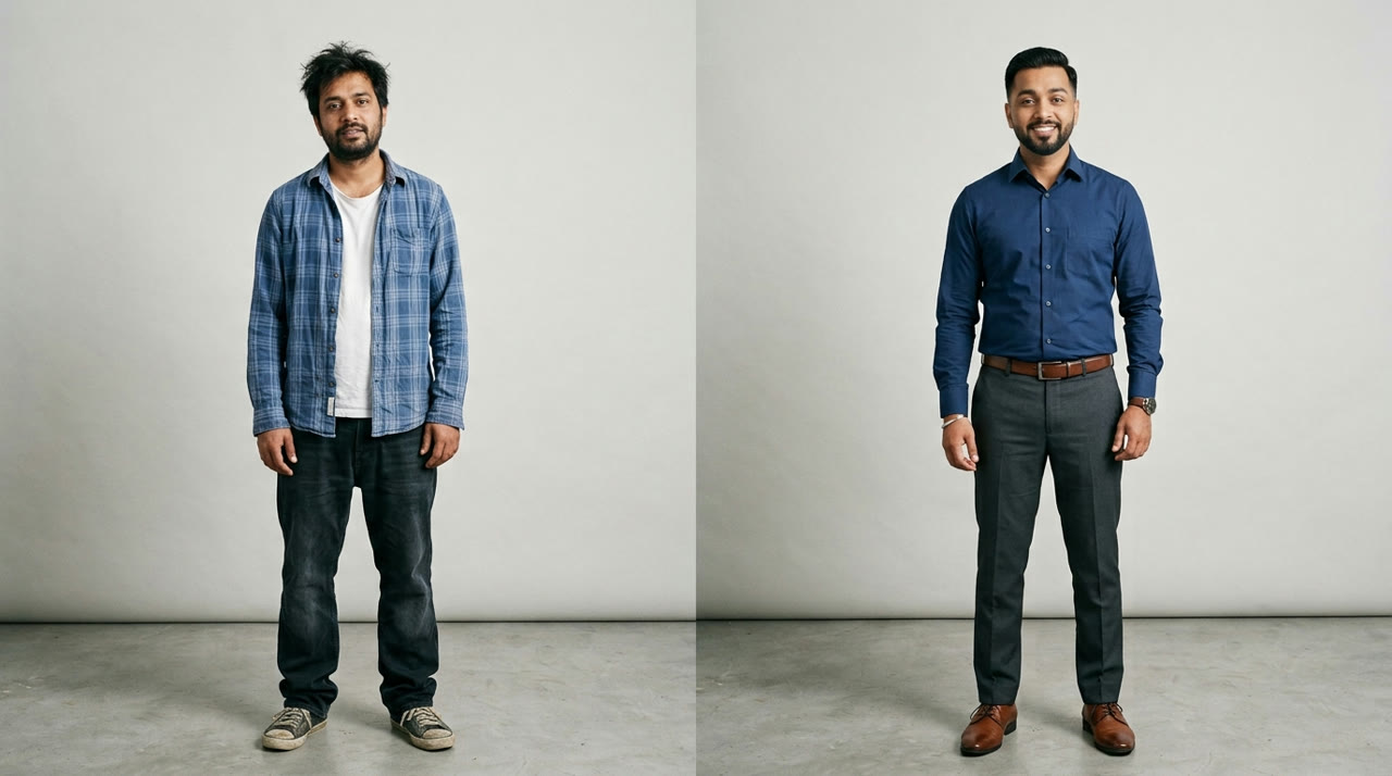 21 Habits That Make Men Stylish — before-and-after comparison for Indian men