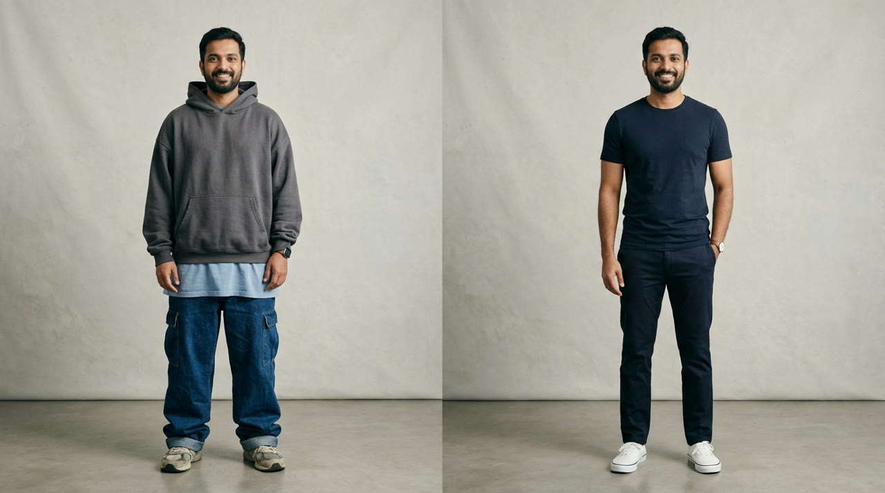 How Short, Muscular Men Should Dress — before-and-after comparison for Indian men