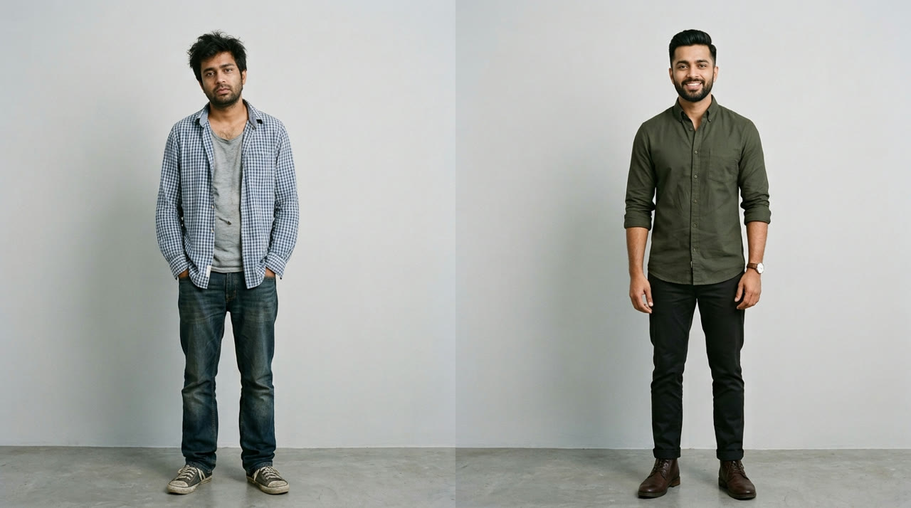 How to Look More Attractive: 10 Steps — before-and-after comparison for Indian men