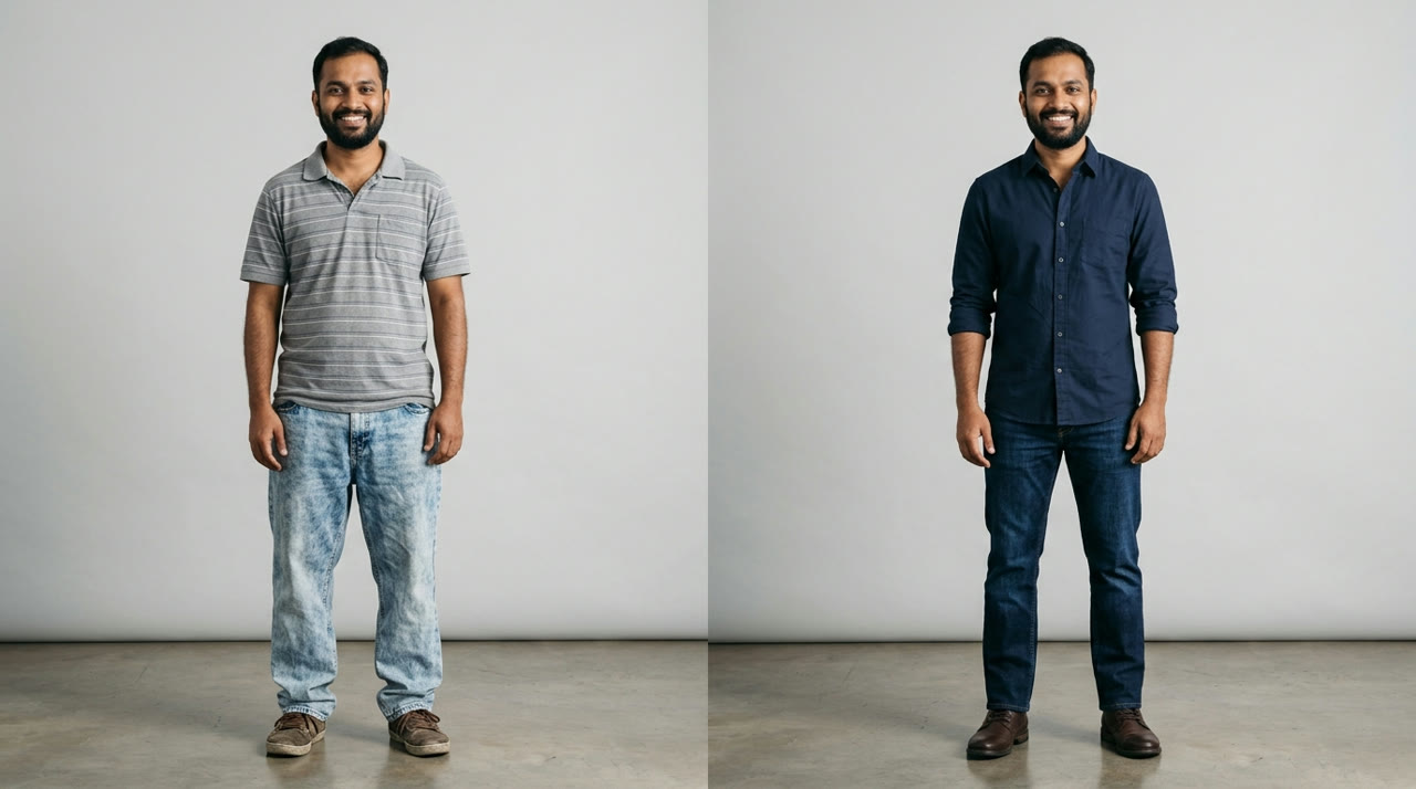 The Best Jeans for Older Men — before-and-after comparison for Indian men