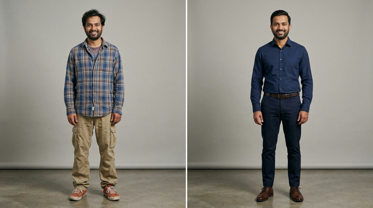 10 Things Stylish Men Never Do — before-and-after comparison for Indian men