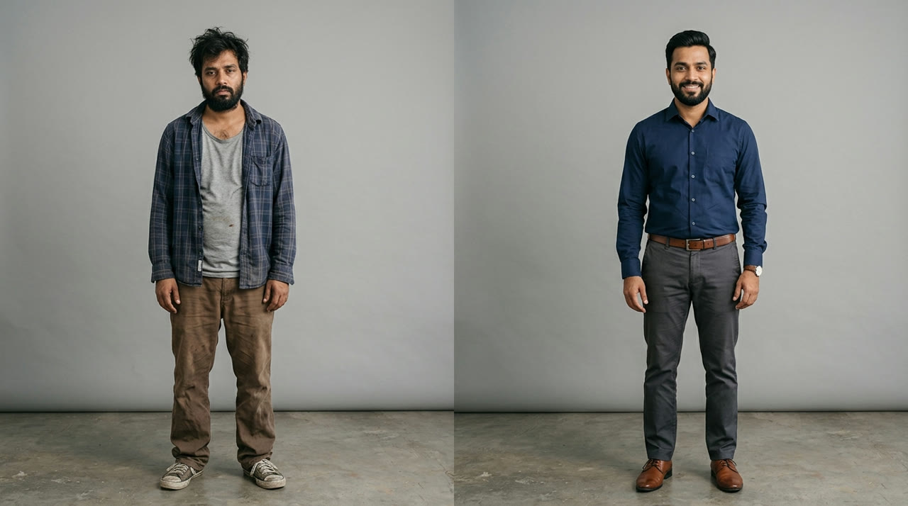 11 Things Women Want Men to Wear — before-and-after comparison for Indian men